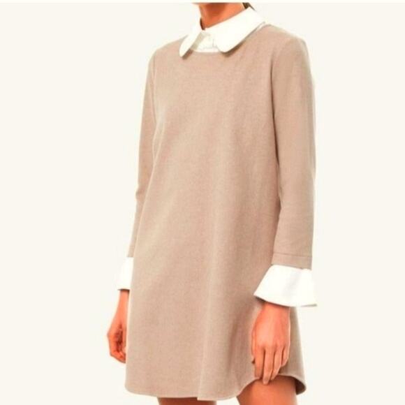 NWOT Tuckernuck Sandwhisp Dakota Dress Large Beige White A Line Peter Pan Collar - Picture 1 of 10